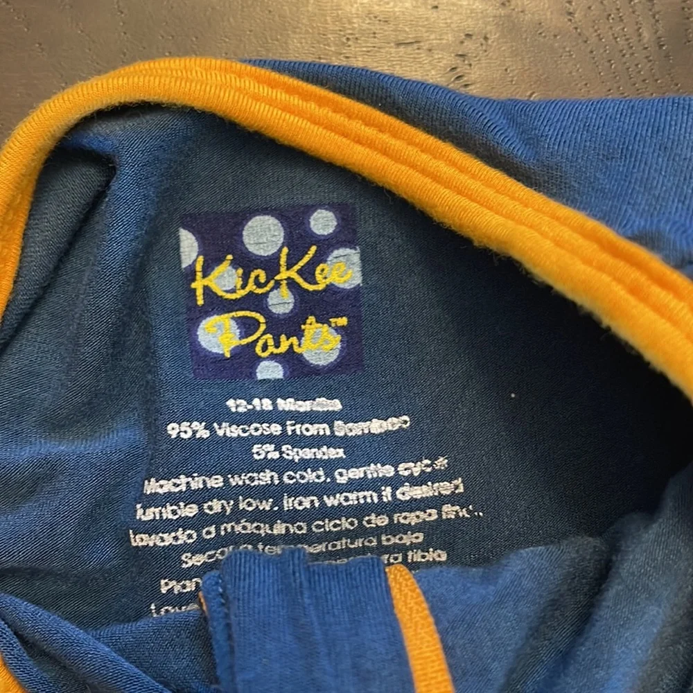 Kickee Pants bamboo blue zip romper with drums size 12-18 months